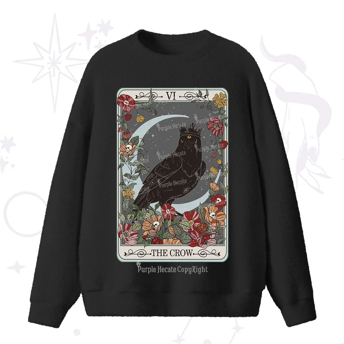 Purplehecate The Crow Tarot Card Fuzzy Ugly Sweater