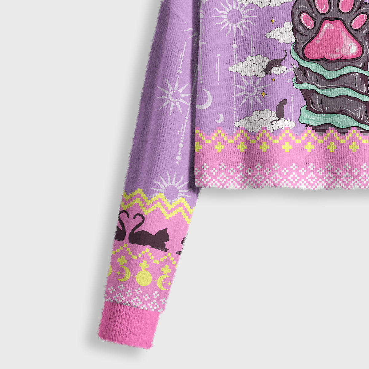 Purplehecate The Beans Cat Tarot Crop Fuzzy Ugly Sweatshirt