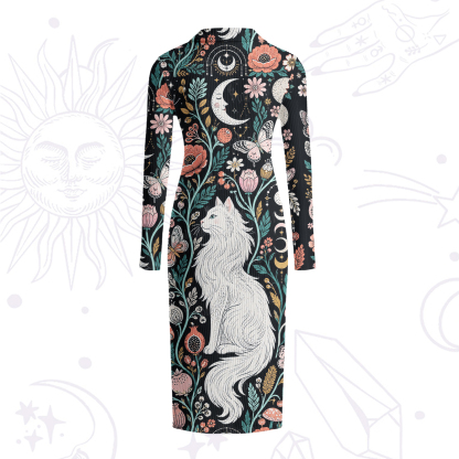 Purplehecate Lunar White Cat Forest Strappy Ribbed Knit Dress