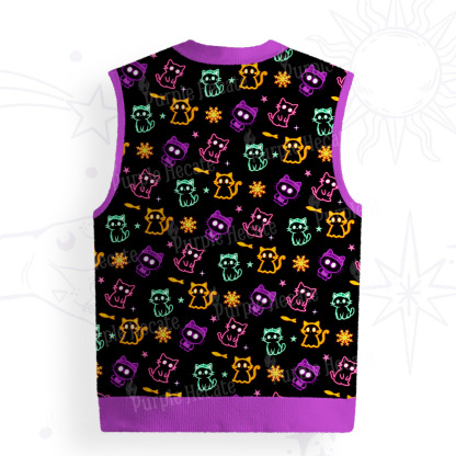 Purplehecate Neon Cat Party Ugly Sweater Vest