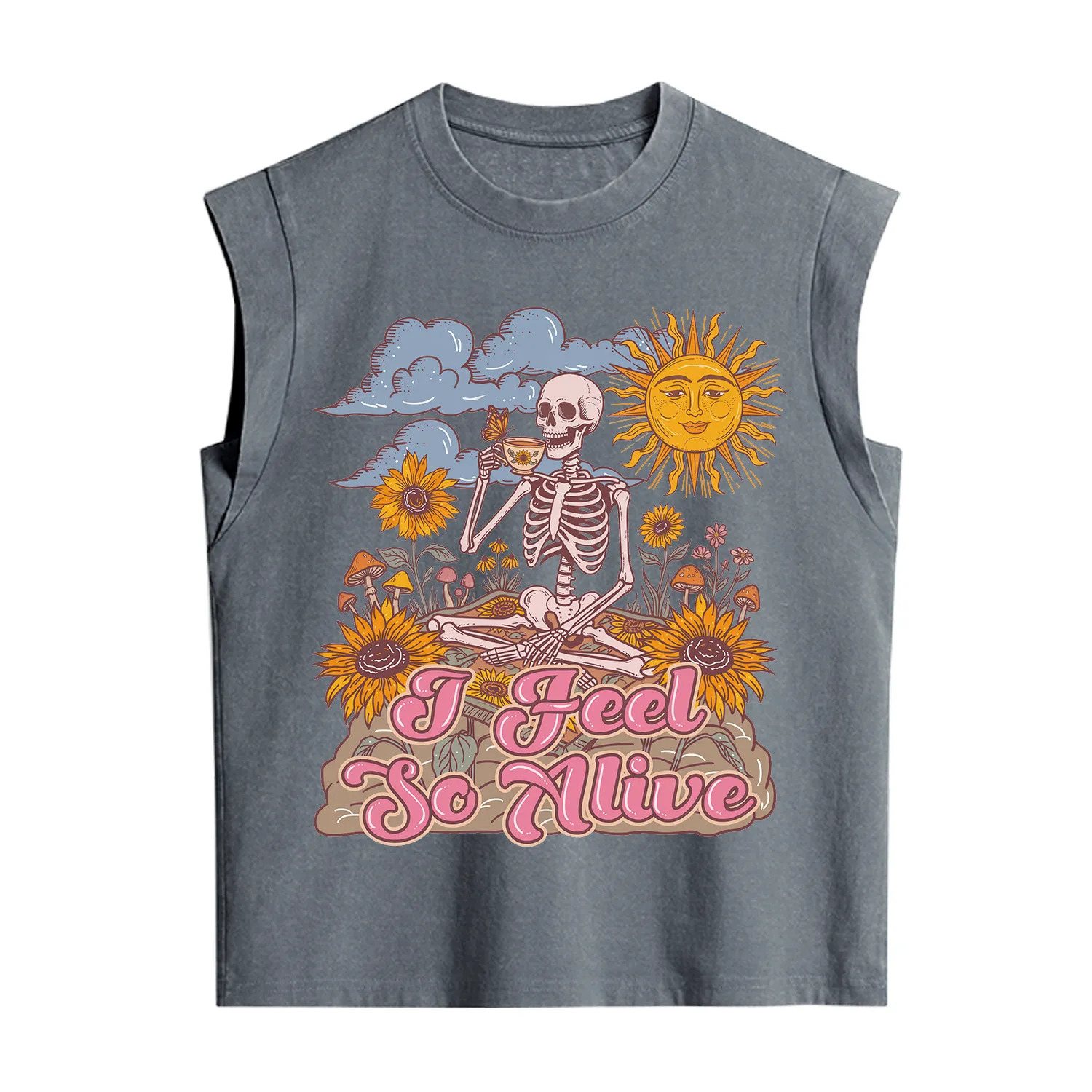 Purplehecate I feel So Alive Dancing Sarcastic Skeleton Vintage Washed Tank