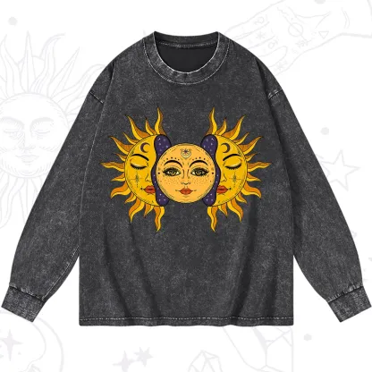 Purplehecate Celestial Twin Suns Washed Long Sleeve Shirt