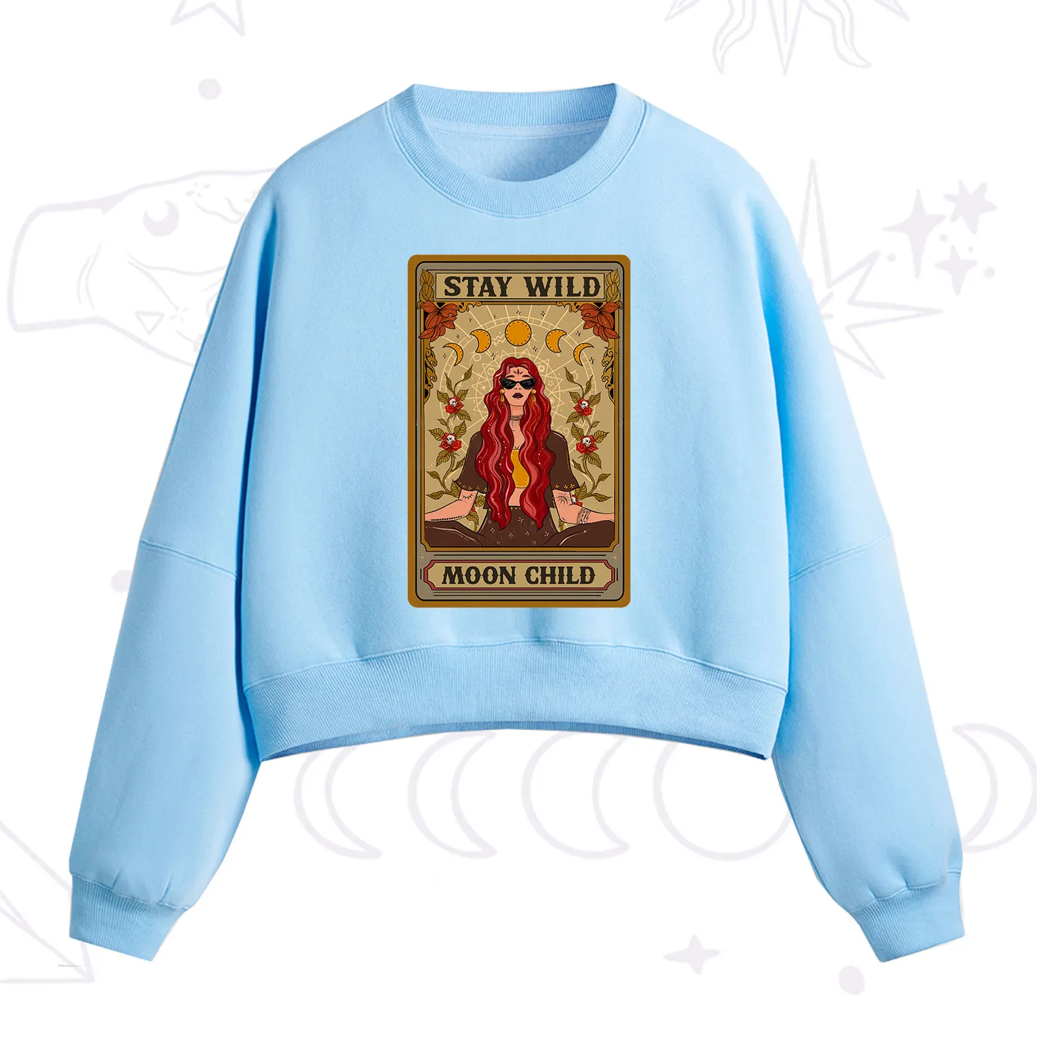 Purplehecate The Stay Wild Moon Child Oracle Card Fleece Cropped Sweatshirt