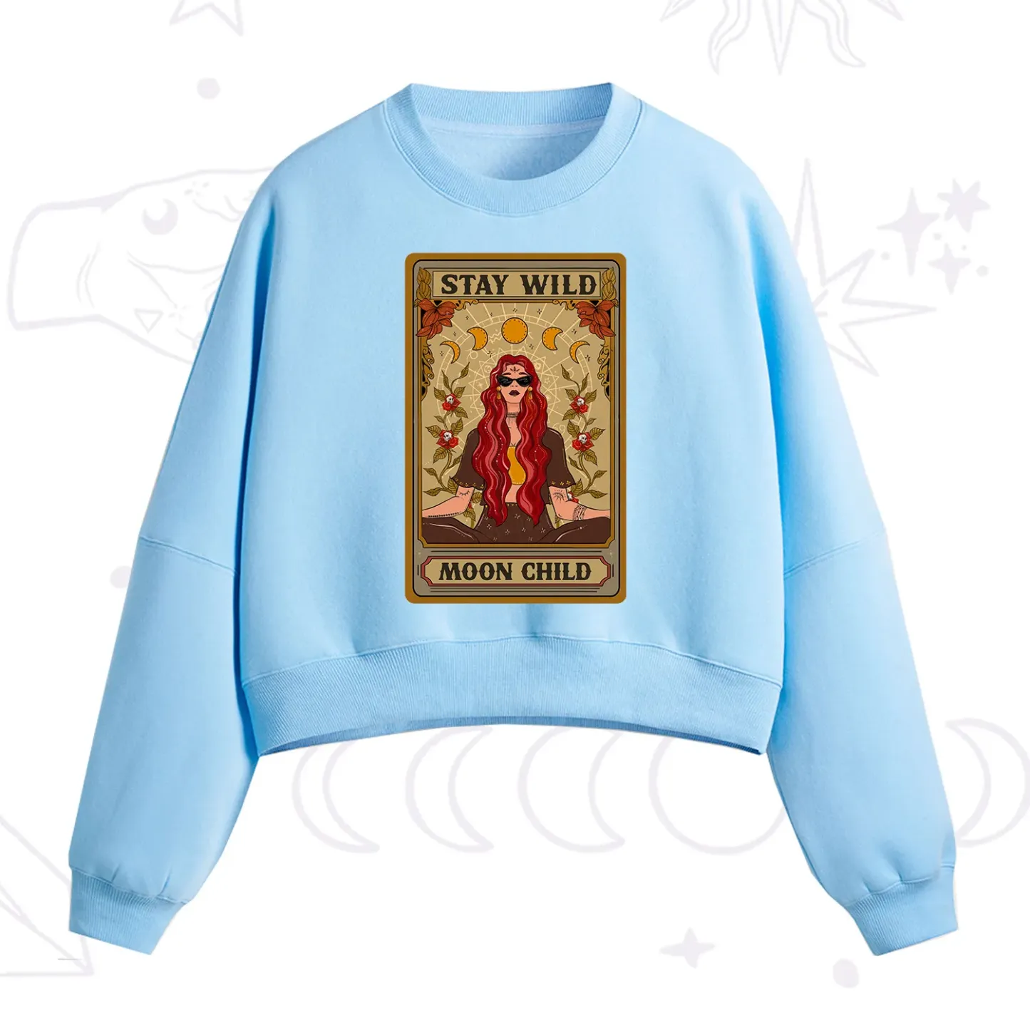 Purplehecate The Stay Wild Moon Child Oracle Card Fleece Cropped Sweatshirt