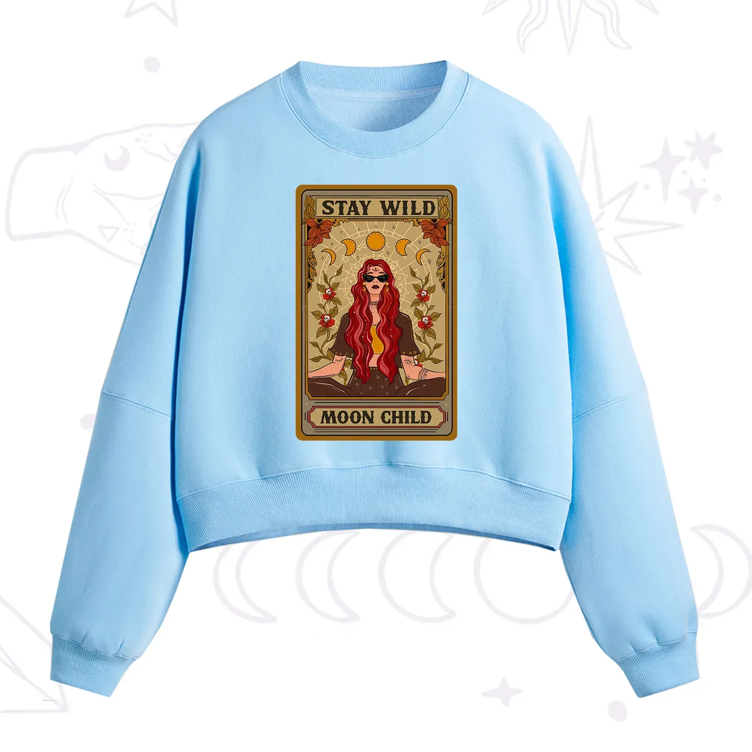 Purplehecate The Stay Wild Moon Child Oracle Card Fleece Cropped Sweatshirt