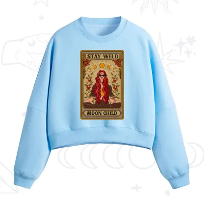 Purplehecate The Stay Wild Moon Child Oracle Card Fleece Cropped Sweatshirt