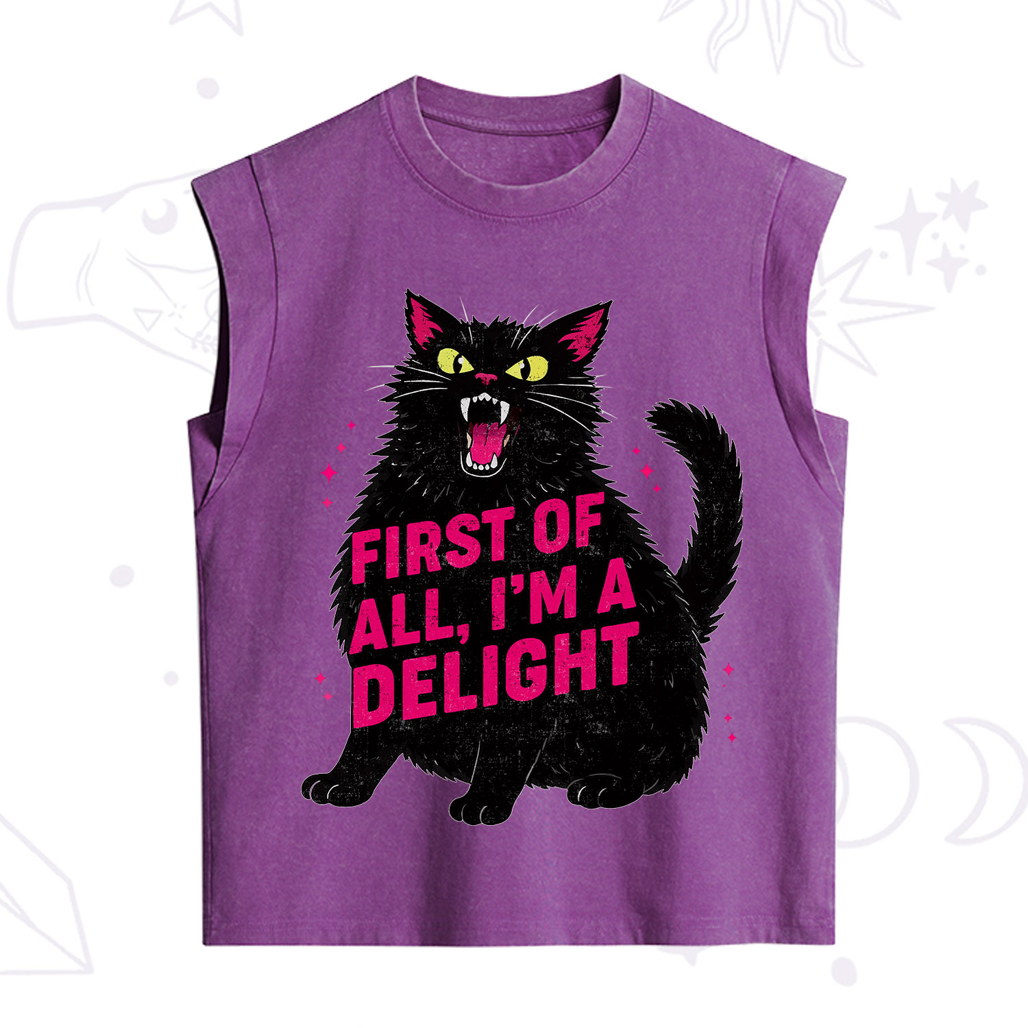 Purplehecate First Of All I'm A Delight Cat Vintage Washed Tank