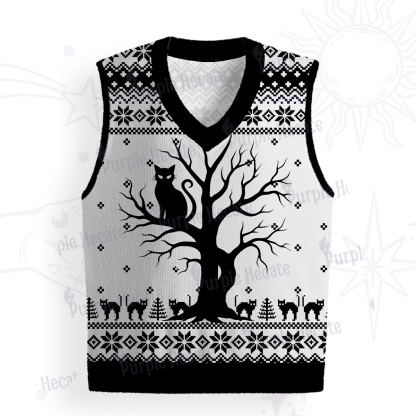 Purplehecate Moonlit Tree Guardian Black Cat Ugly Sweater Vest