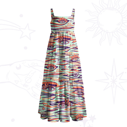 Purplehecate Flaming Spirit Eyes Wide Straps Maxi Dress