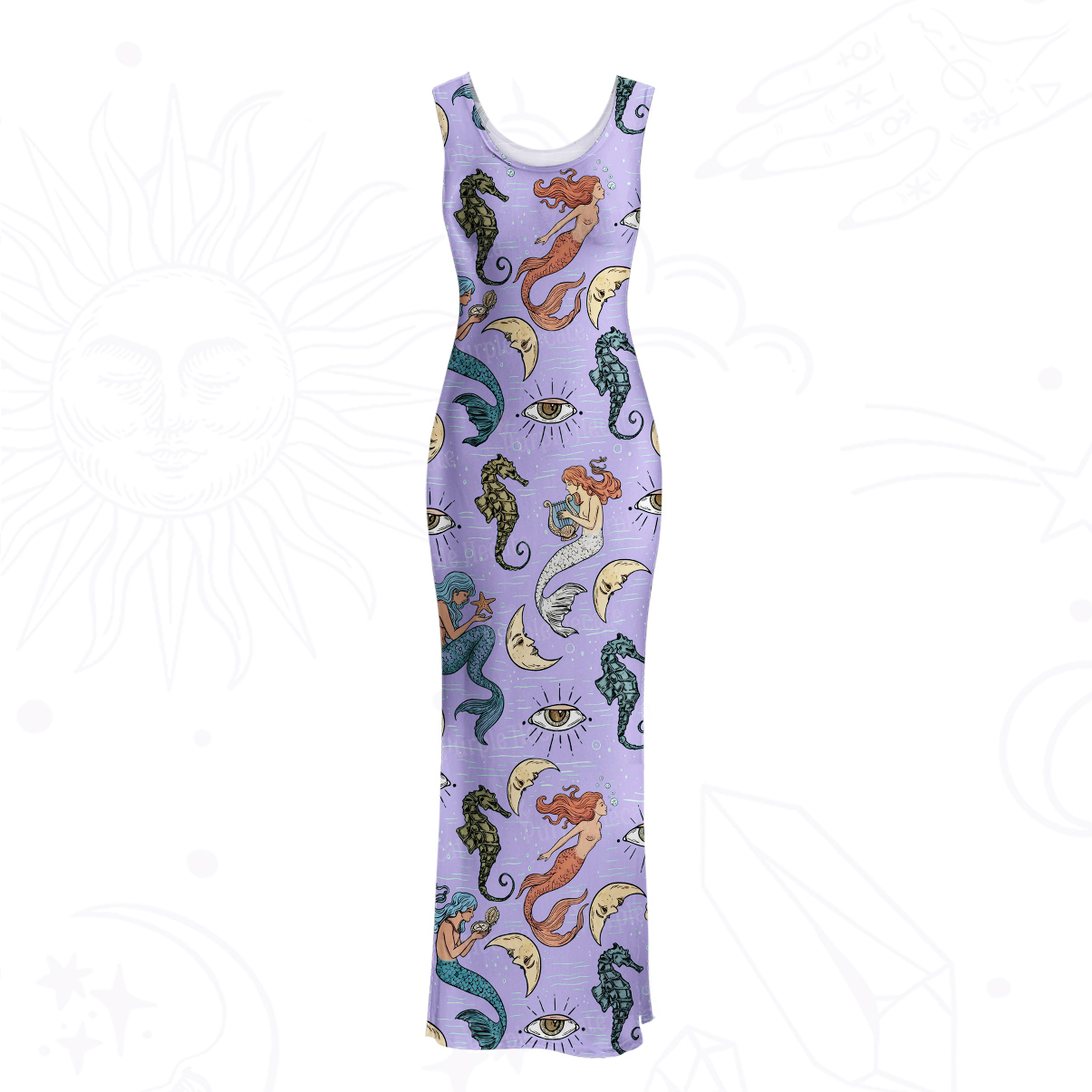 Purplehecate Mermaid Magic Mesh Maxi Tank Beach Dress
