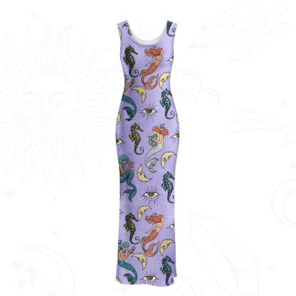 Purplehecate Mermaid Magic Mesh Maxi Tank Beach Dress