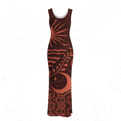 Purplehecate Celestial Sun Moon Waves Mesh Maxi Tank Beach Dress