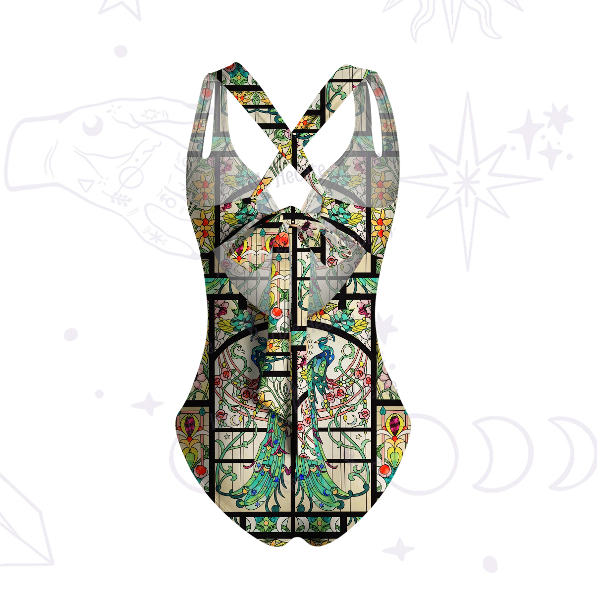 Purplehecate Mystic Peacock Stained Glass One-Piece Swimsuit
