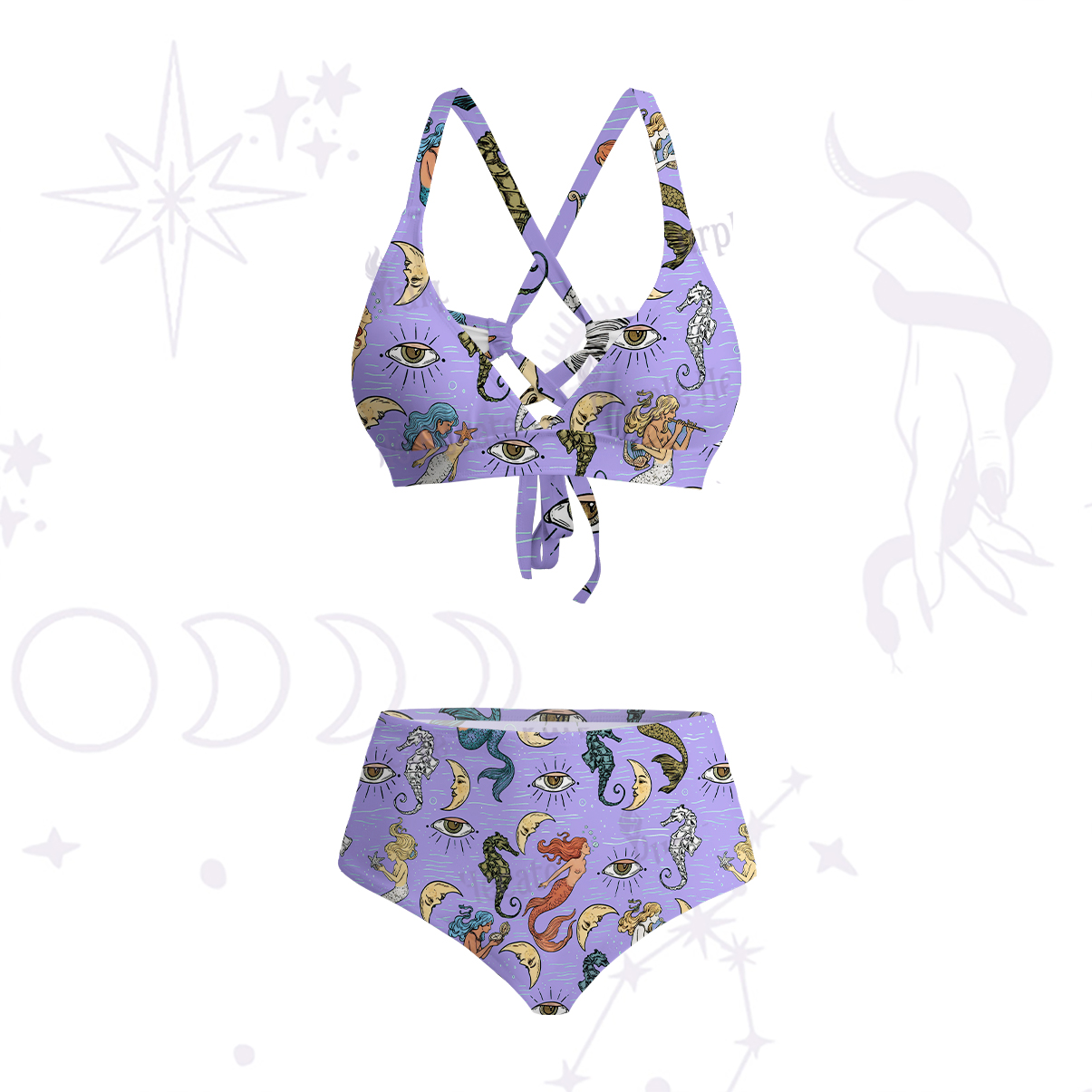 Purplehecate Mermaid Magic Crisscross Tie-Back Bikini Set