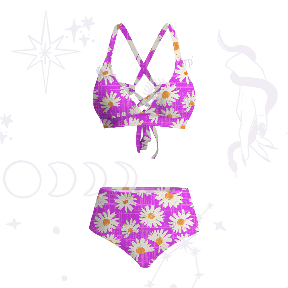 Purplehecate Daisy Daydream Crisscross Tie-Back Bikini Set