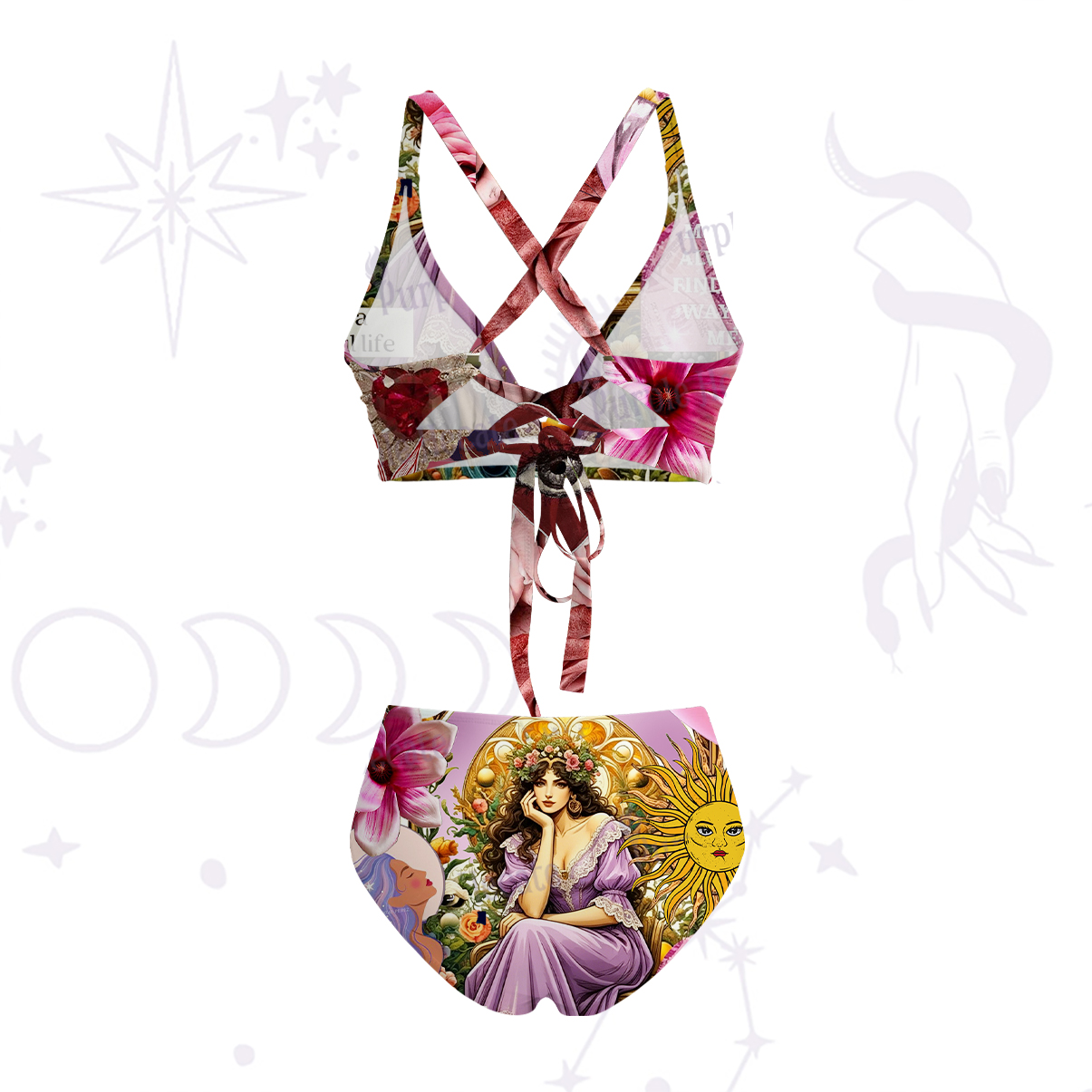 Purplehecate Divine Empress Tarot Collage Crisscross Tie-Back Bikini Set