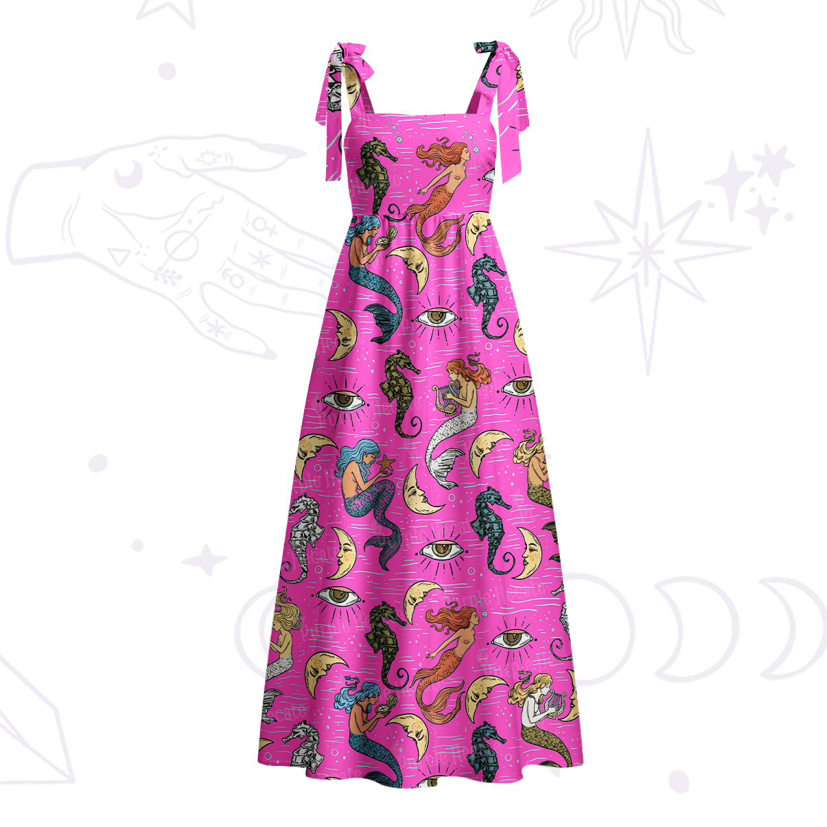 Purplehecate Mermaid Magic Tie Shoulder Maxi Dress