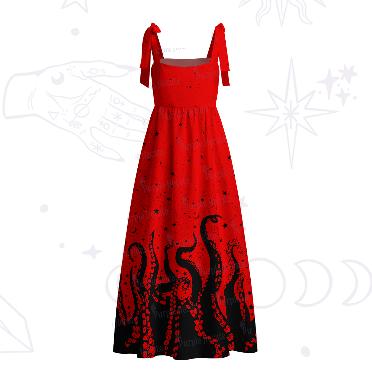 Purplehecate Tentacles of the Deep Tie Shoulder Maxi Dress