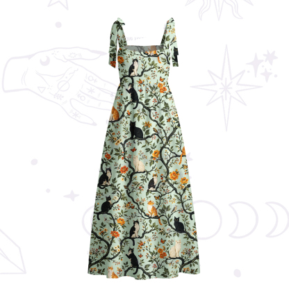 Purplehecate Enchanted Cat Grove Tie Shoulder Maxi Dress