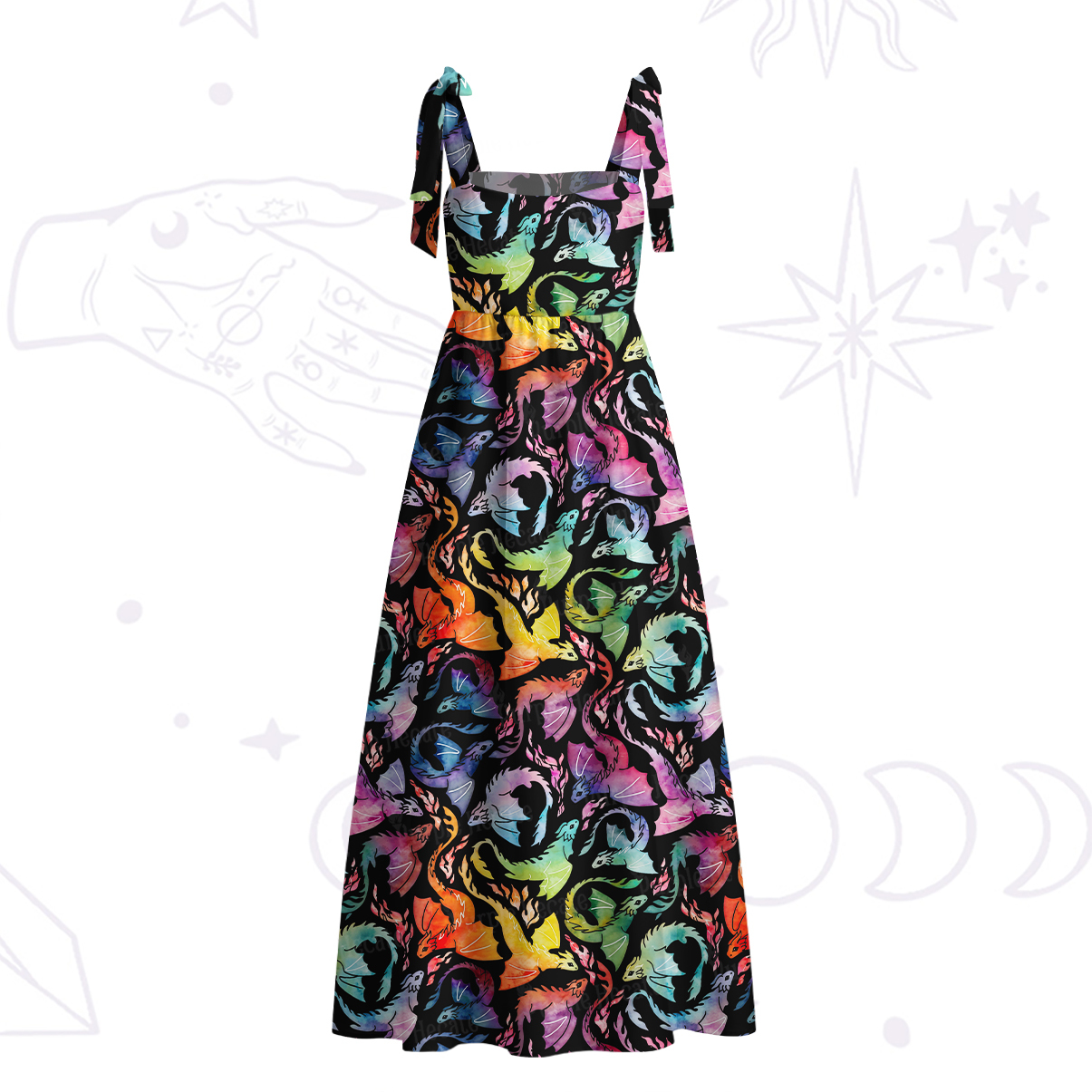 Purplehecate Rainbow Dragon Fire Tie Shoulder Maxi Dress