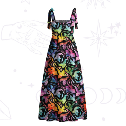 Purplehecate Rainbow Dragon Fire Tie Shoulder Maxi Dress