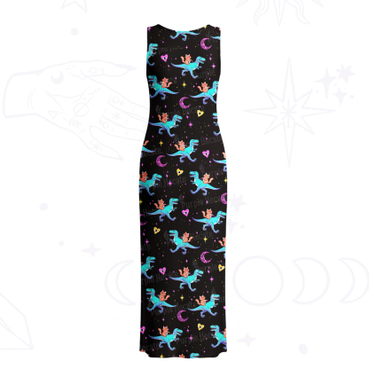 Purplehecate Witch Cat Rides the Dino Crochet Knit Maxi Dress