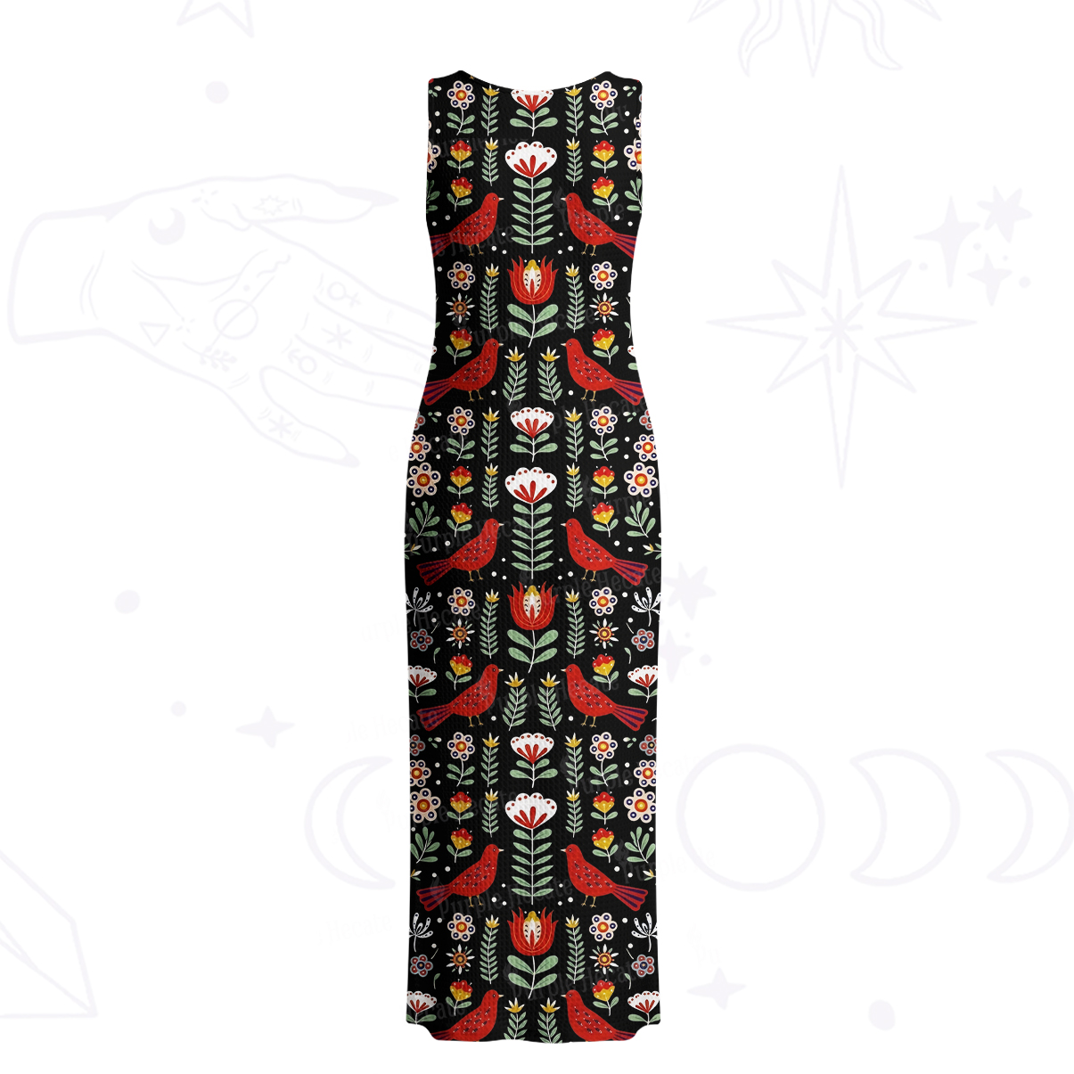 Purplehecate Mystic Forest Bird Crochet Knit Maxi Dress
