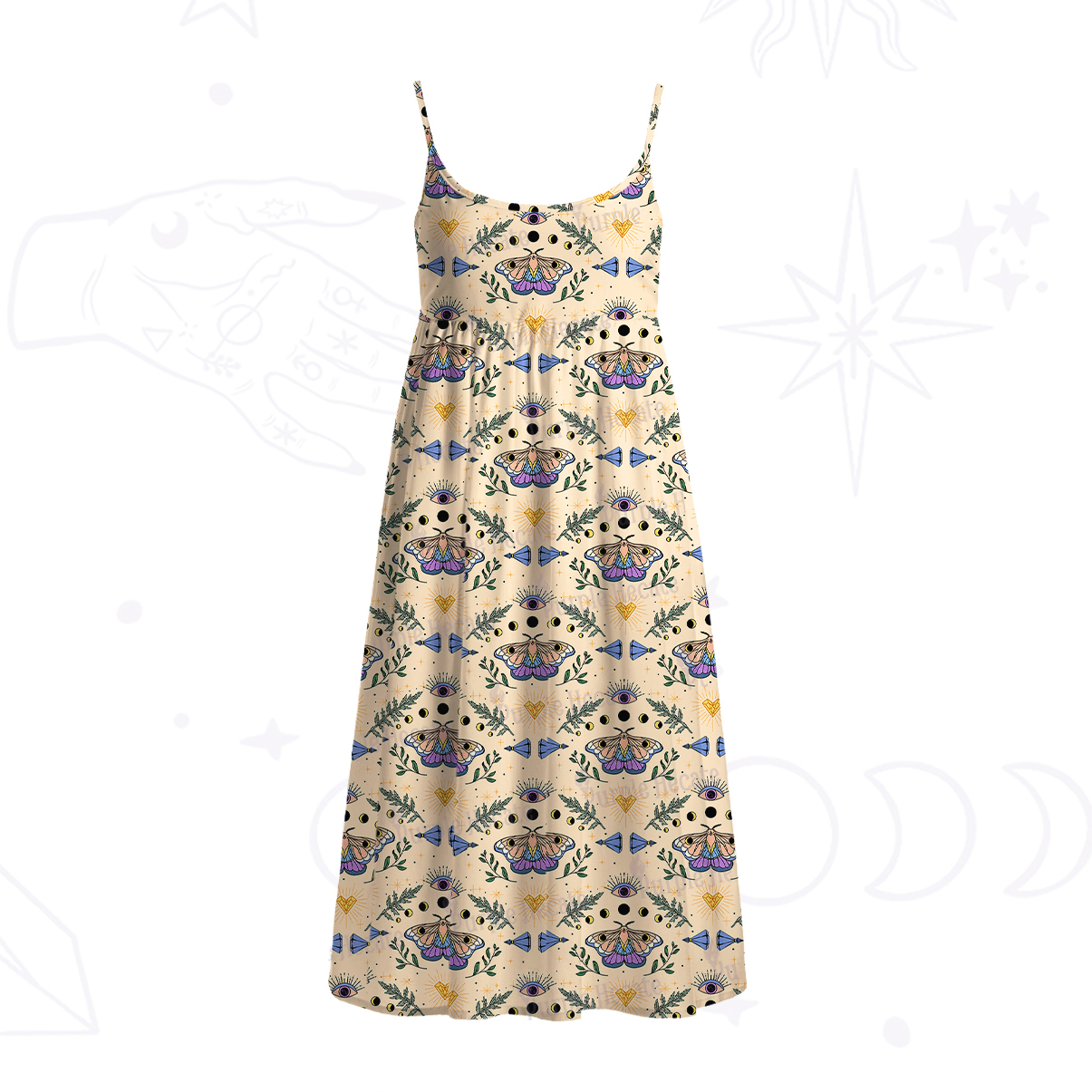 Purplehecate Luna Moth Witch Spaghetti Strap Midi Dress