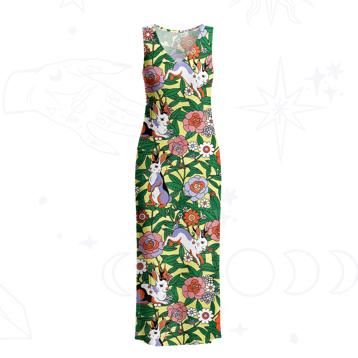 Purplehecate Mystic Blossom Bunny Garden Crochet Knit Maxi Dress