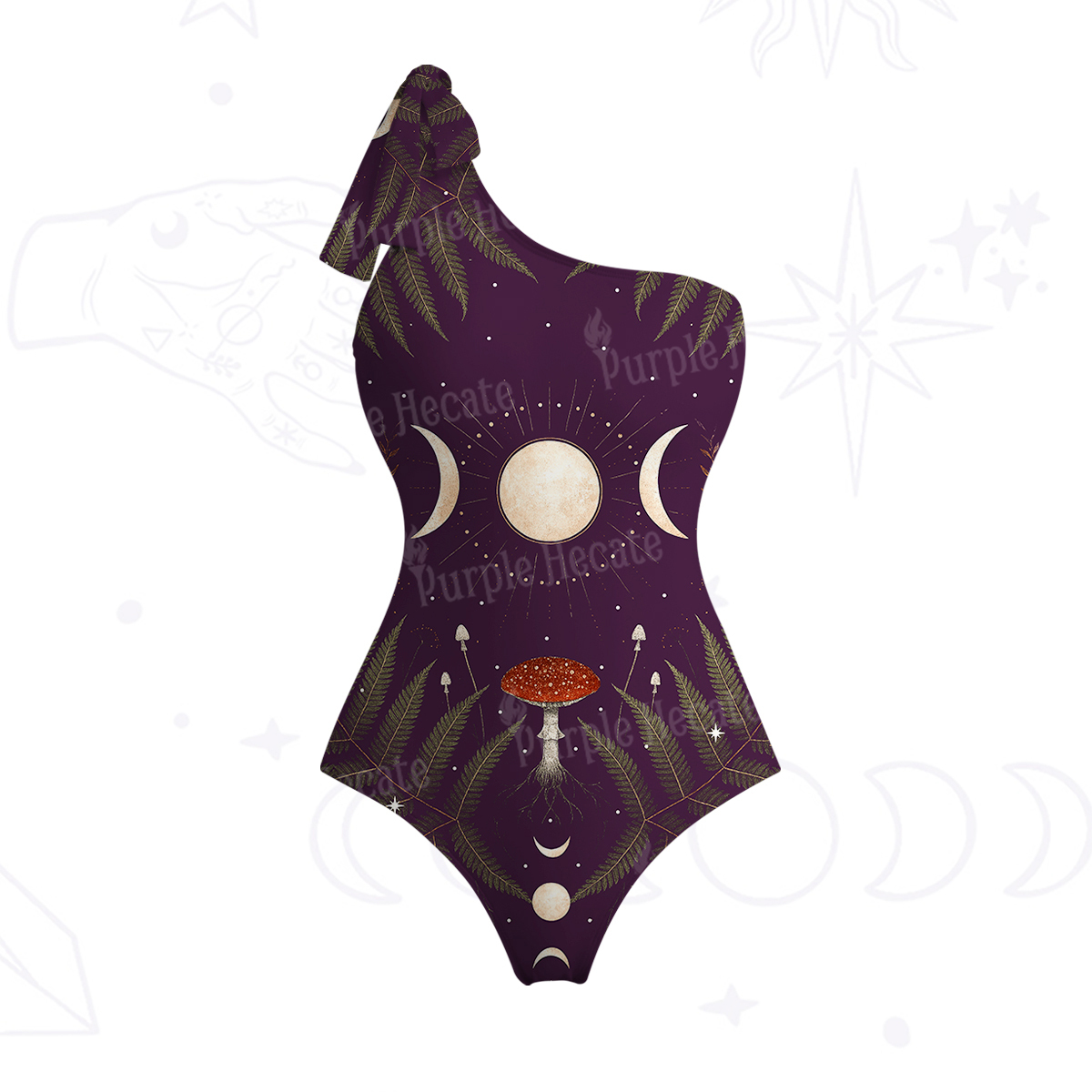 Purplehecate Moonlit Mushroom Gown One-Shoulder One-Piece Swimsuit
