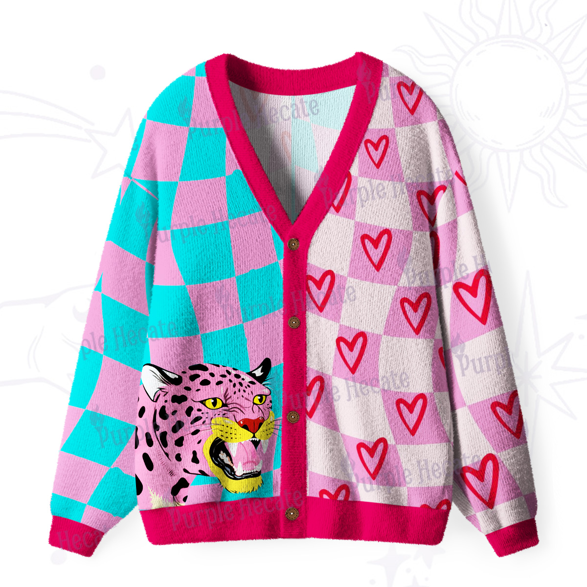 Purplehecate Savage Leopard Evil Eye Ugly Cardigan Sweaters
