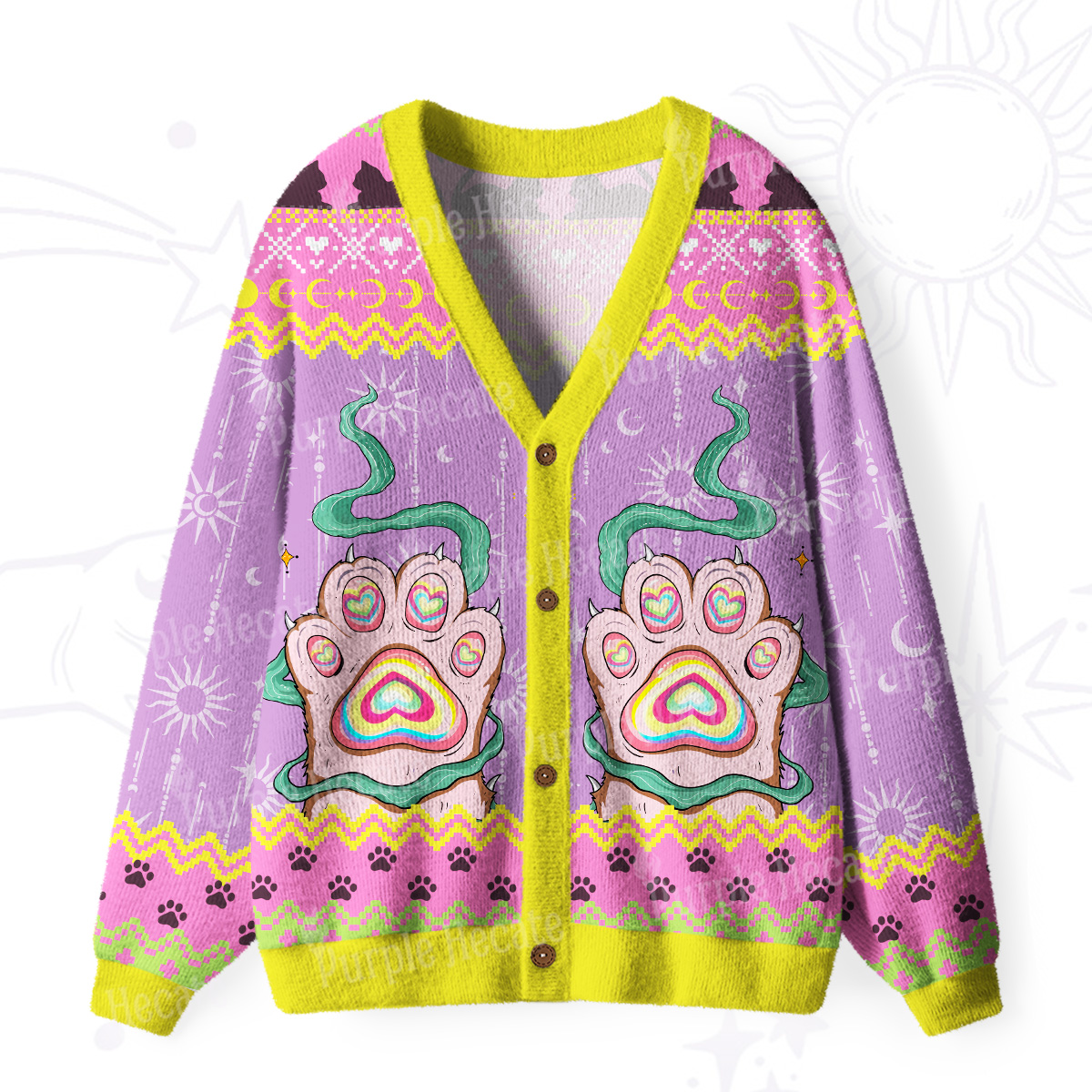 Purplehecate Pastel Cat Paw Magic Ugly Cardigan Sweaters