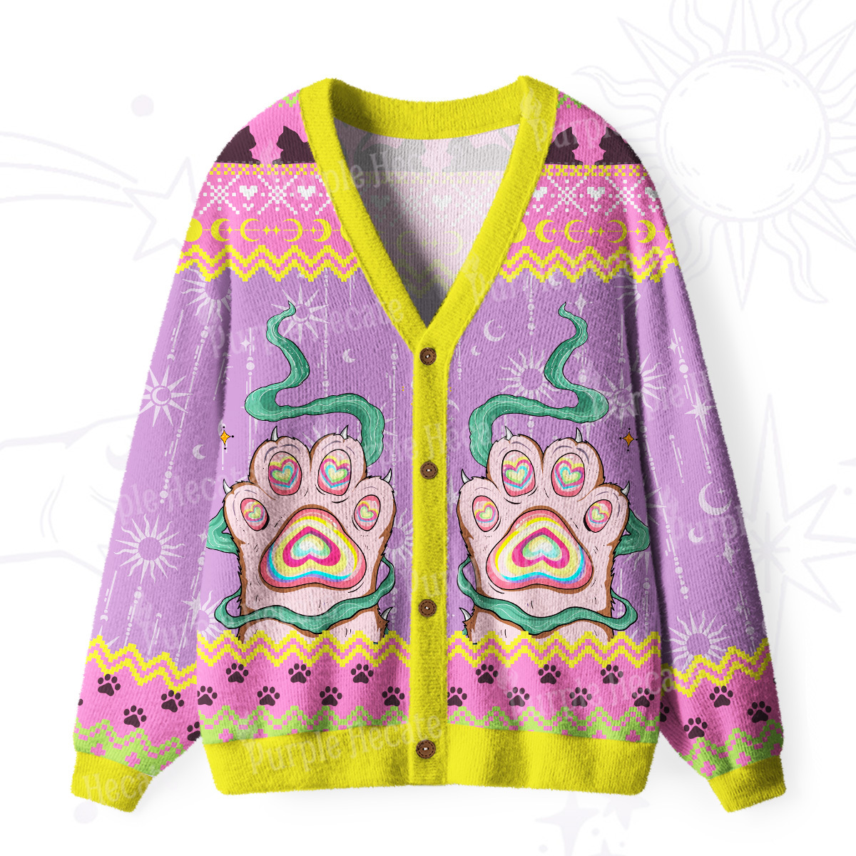 Purplehecate Pastel Cat Paw Magic Ugly Cardigan Sweaters