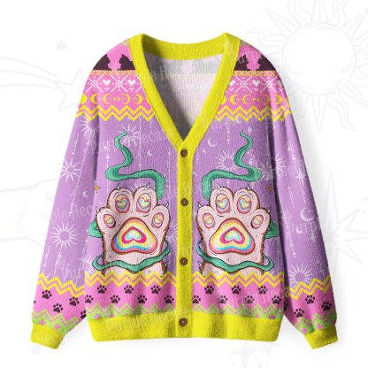 Purplehecate Pastel Cat Paw Magic Ugly Cardigan Sweaters