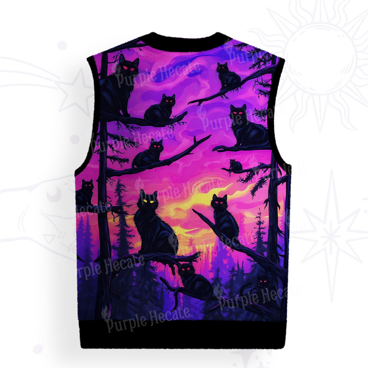Purplehecate Twilight Forest Guardian Cat Ugly Sweater Vest