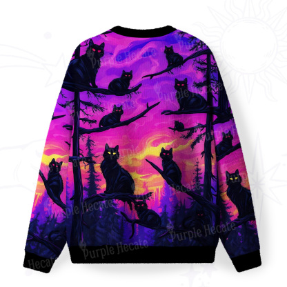 Purplehecate Twilight Forest Guardian Cat Fuzzy Ugly Sweatshirt