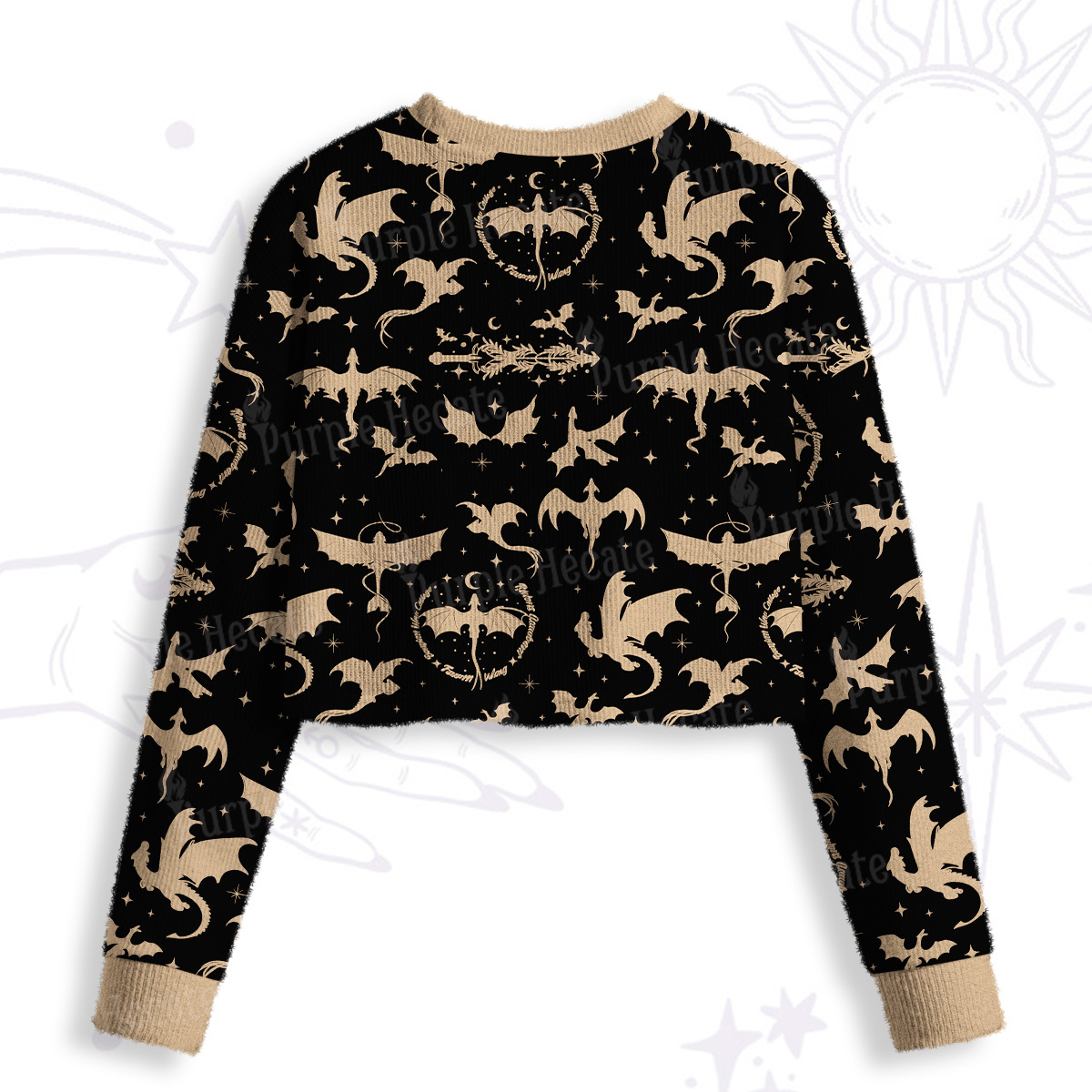 Purplehecate Fantasy Dragon Allover Crop Fuzzy Ugly Sweatshirt