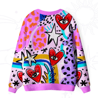 Purplehecate Cosmic Love Eyes Graffiti Ugly Cardigan Sweaters
