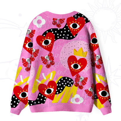 Purplehecate Evil Eye Heart Ugly Cardigan Sweaters