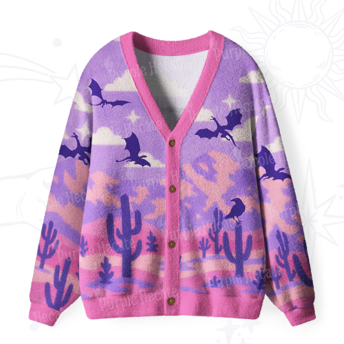 Purplehecate Mystic Desert Dragons Ugly Cardigan Sweaters