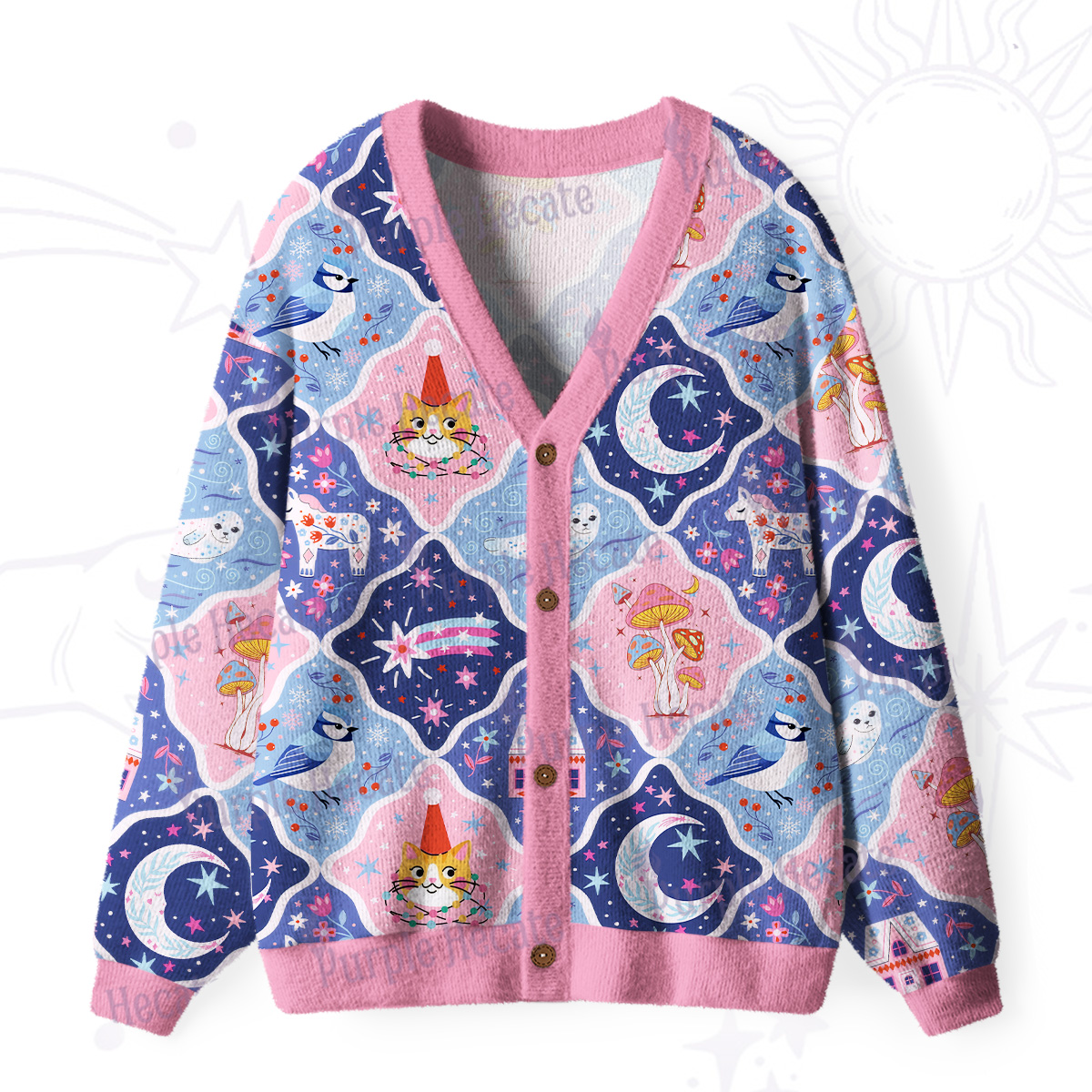 Purplehecate Dreamy Moonlight Fairy Tale Ugly Cardigan Sweaters