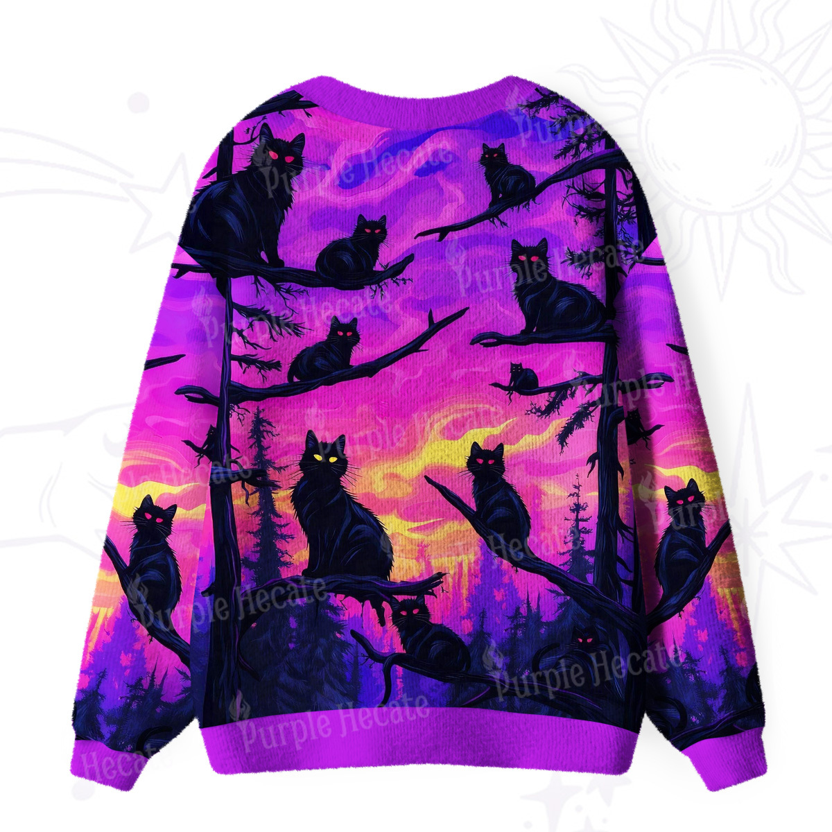 Purplehecate Twilight Forest Guardian Cat Ugly Cardigan Sweaters