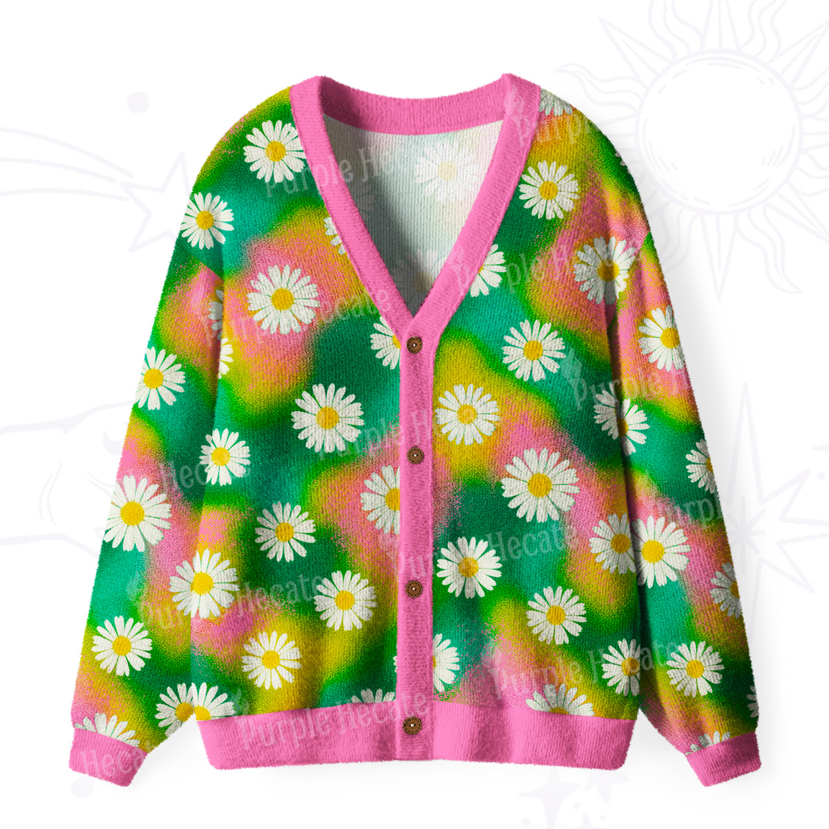 Purplehecate Enchanted Daisy Spring Romance Ugly Cardigan Sweaters