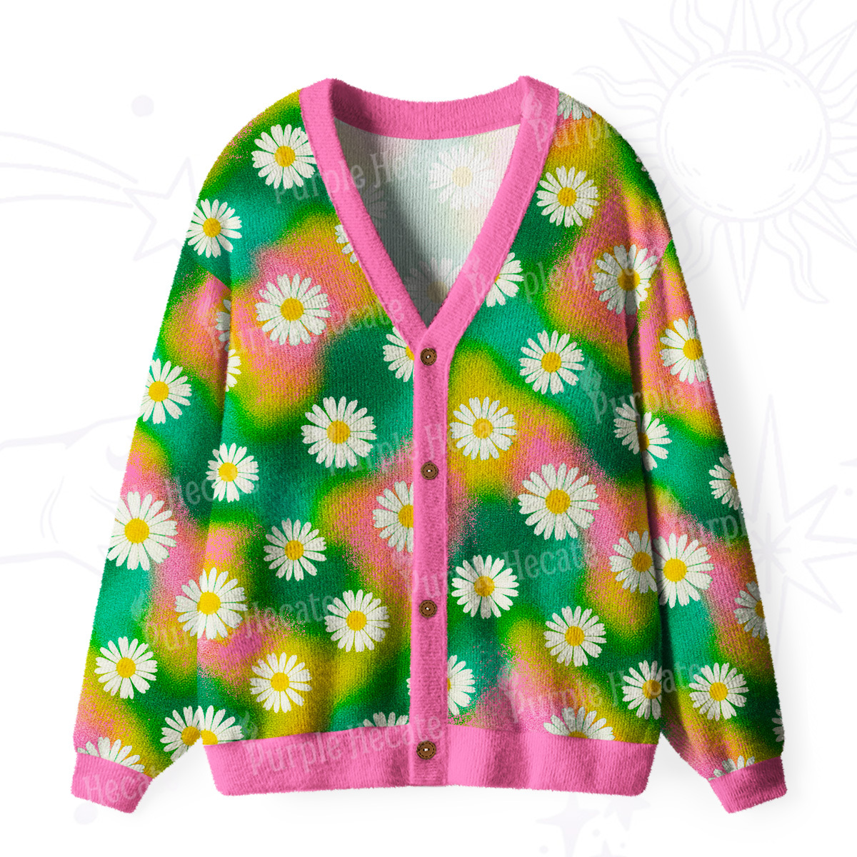 Purplehecate Enchanted Daisy Spring Romance Ugly Cardigan Sweaters