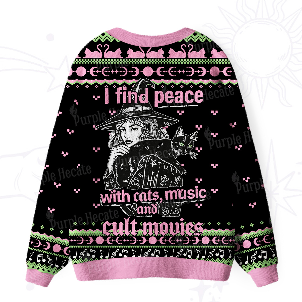Purplehecate I Find Peace With Cats Music Cult Movies Ugly Cardigan Sweaters