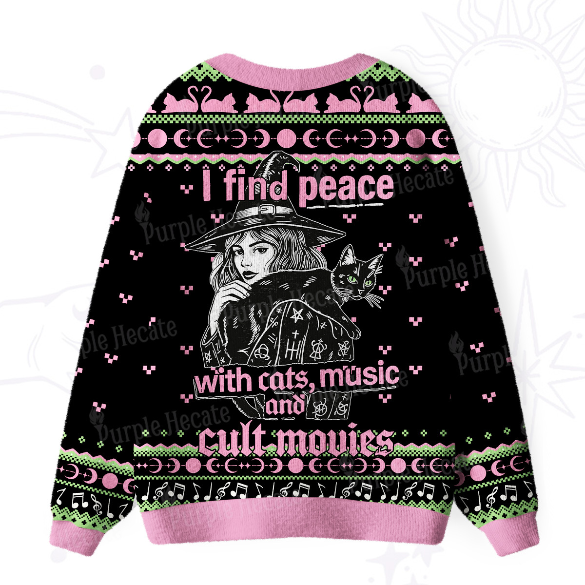 Purplehecate I Find Peace With Cats Music Cult Movies Ugly Cardigan Sweaters