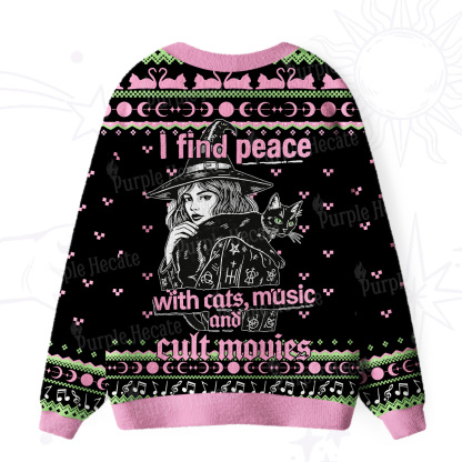 Purplehecate I Find Peace With Cats Music Cult Movies Ugly Cardigan Sweaters
