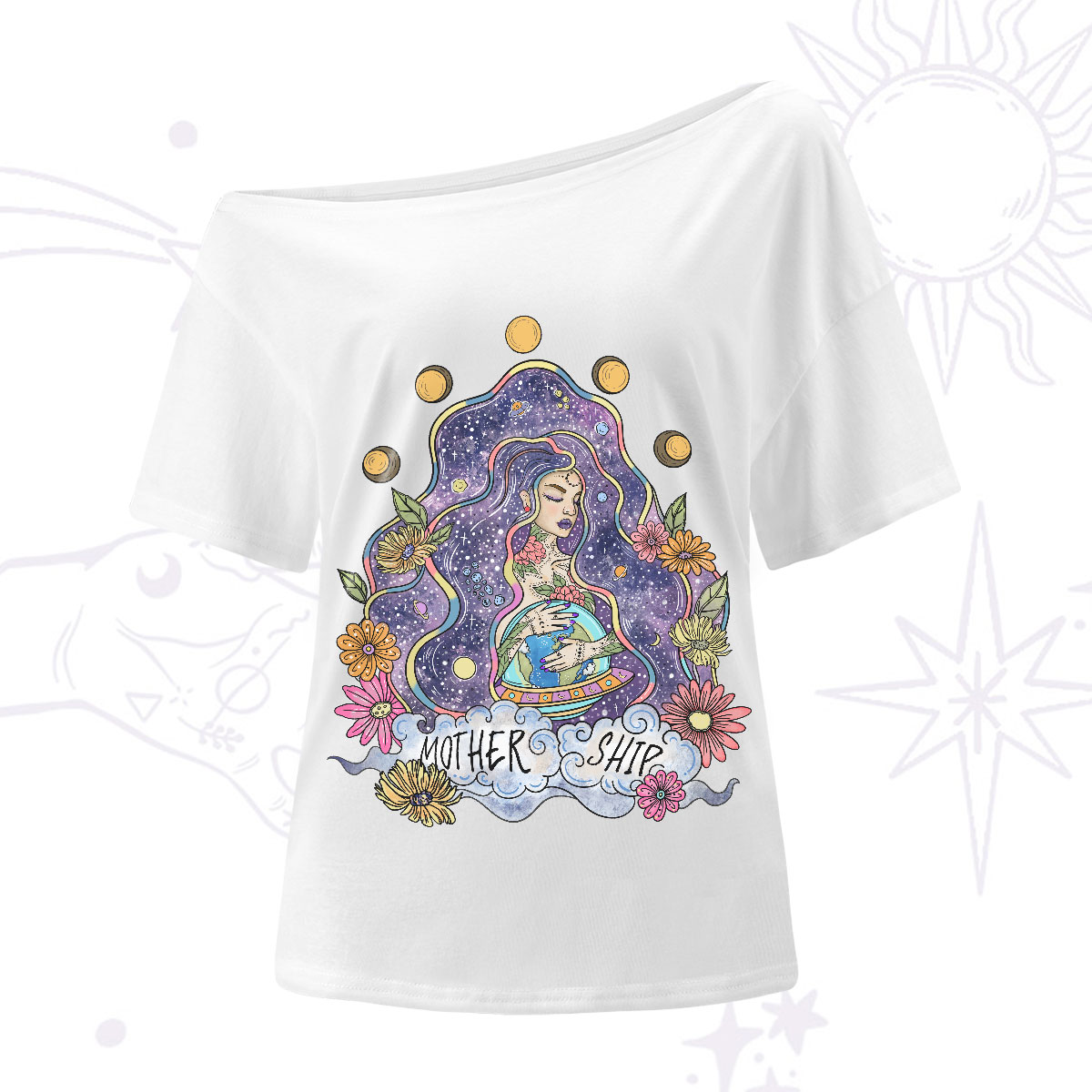 Purplehecate Mother Ship One-Shoulder T-Shirt