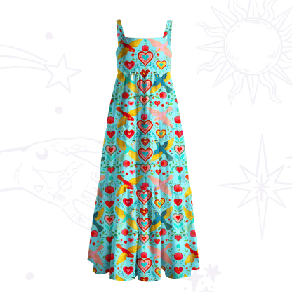 Purplehecate Sacred Hearts Spirit Birds Wide Straps Maxi Dress