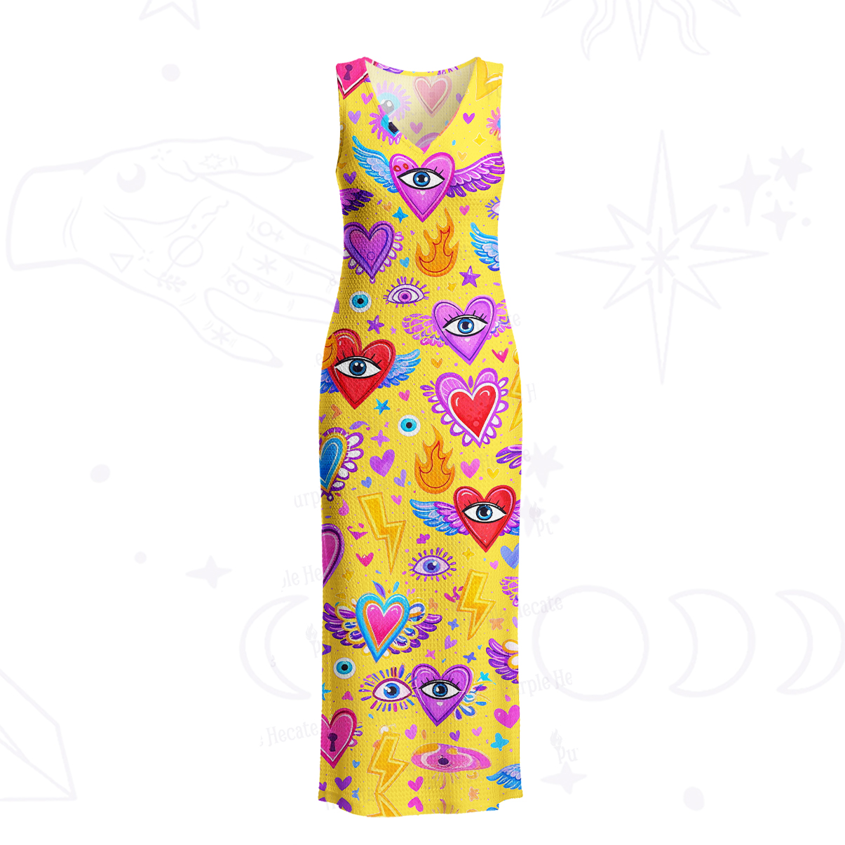 Purplehecate Mystic Heart Eye Wings Crochet Knit Maxi Dress